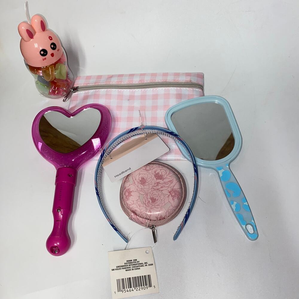 New Girls Beginner Beauty Set Handheld Mirror Case Headband Hairclips & Bag